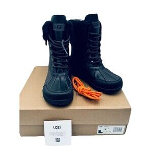 UGG Butte II CWR Leather Black Waterproof  Boots Kid's Girl's Size 4 New in Box